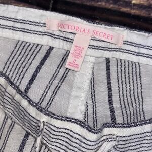 Victoria's Secret White Blue Flax Linen  Drawstring Mid Rise Flare Pants Size 8